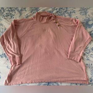 J. Crew women’s plus oversized pink pullover sweatshirt, Button collar, size 3x